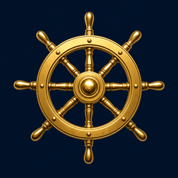 Existing Captain’s Ledger gold ship’s wheel logo on navy.